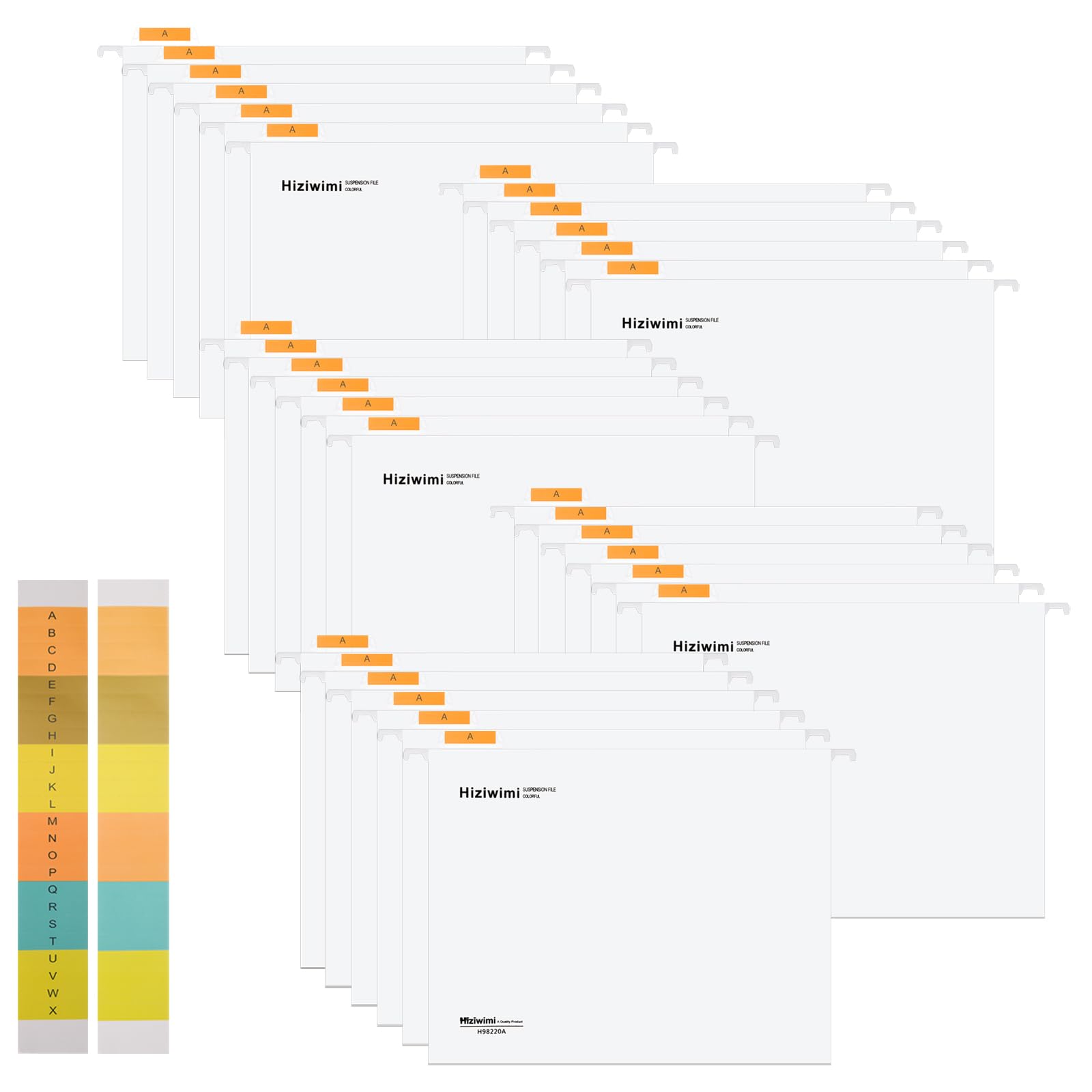 Hiziwimi 30 Pcs White Letter Size Office Filing Cabinet Suspension Files with Tabs and Inserts, 32.5cm Metal Slide Rail, Polypropylene Material