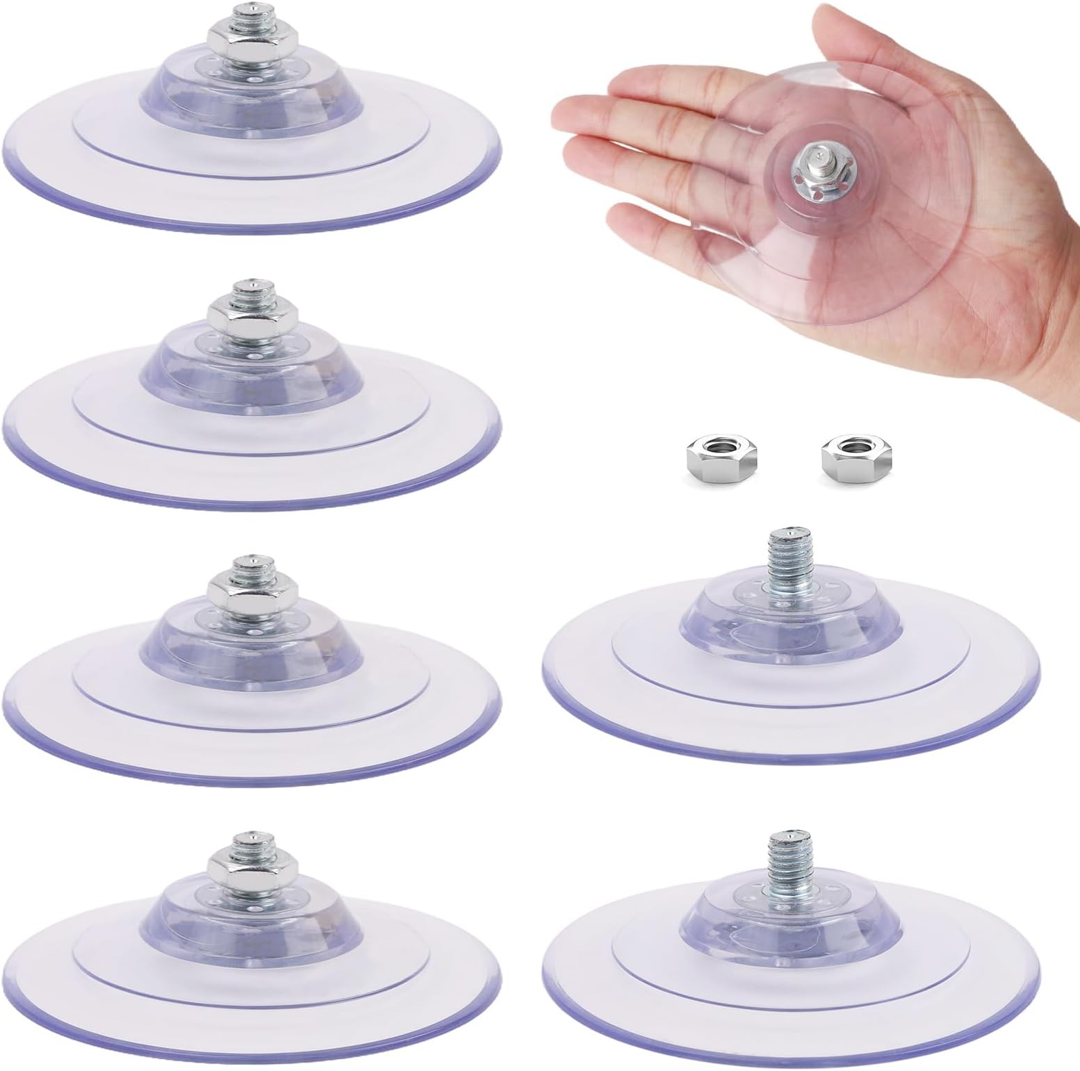 6pcs 3.4"/85mm Large Suction Cups Heavy Duty with M8 Screw Nut, Extra Strong Adhesive Glass Suction Cup Hook