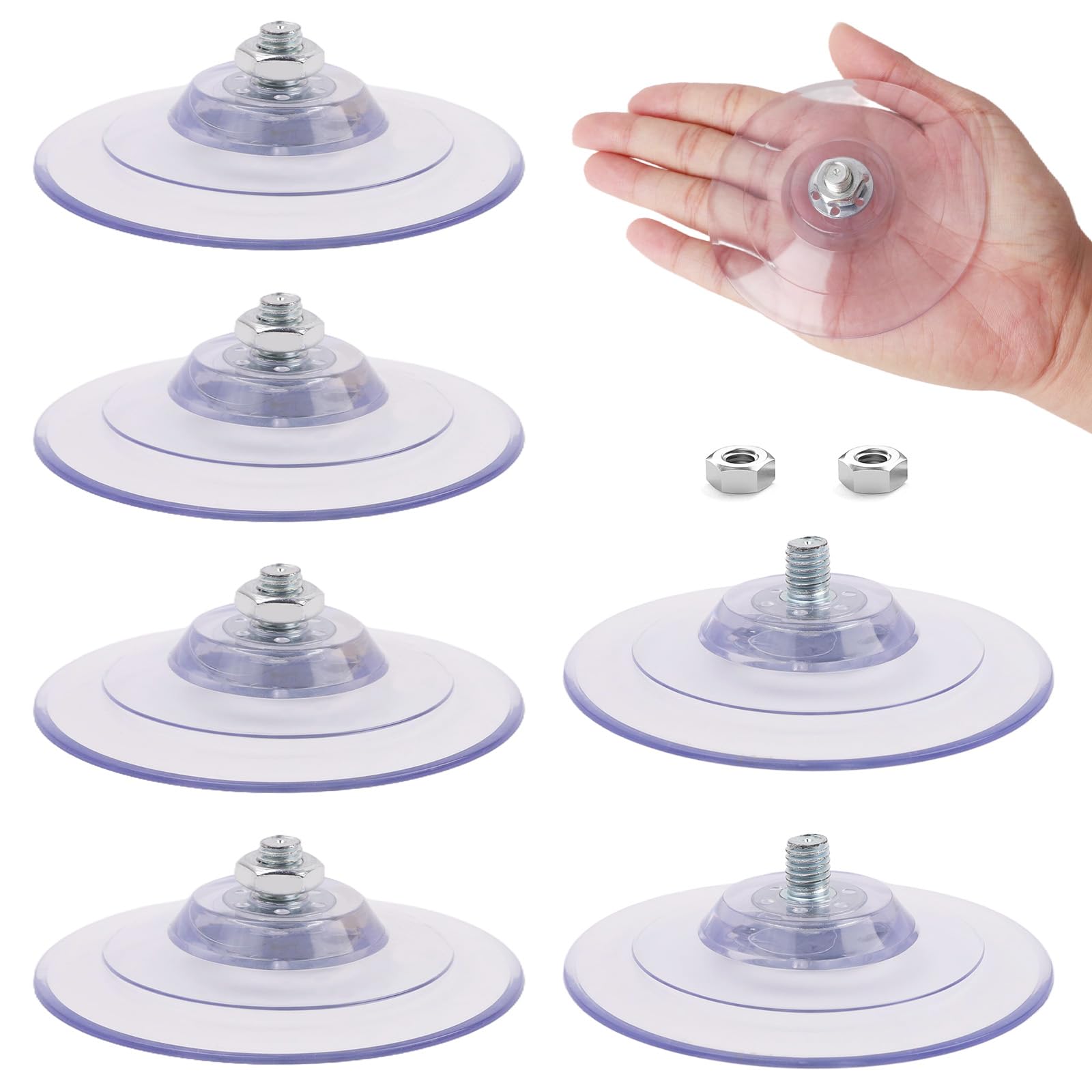 6pcs 3.4"/85mm Large Suction Cups Heavy Duty with M8 Screw Nut, Extra Strong Adhesive Glass Suction Cup Hook