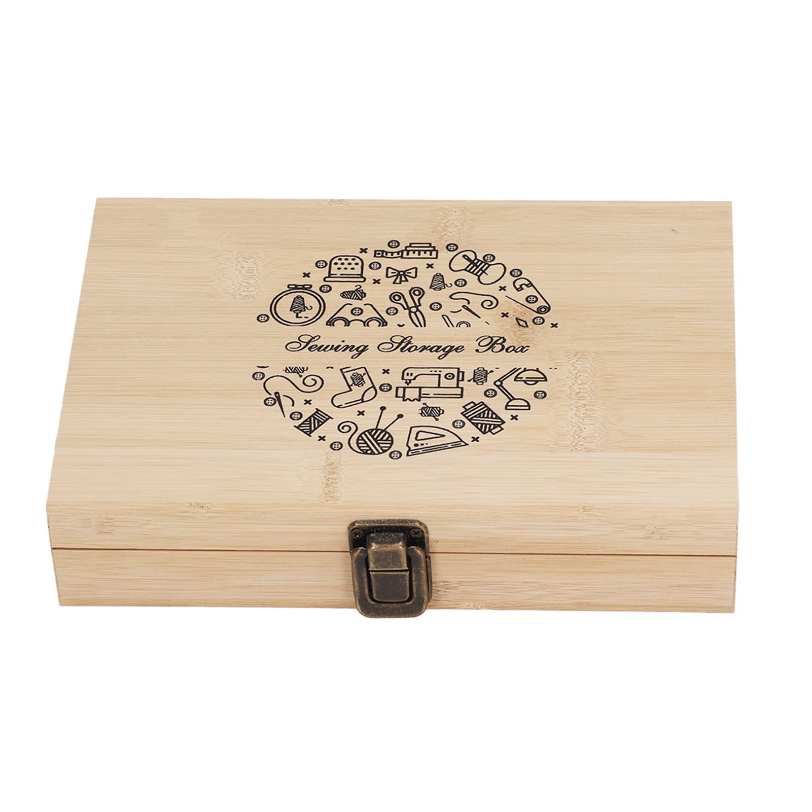 Caja de costura de madera con kit de costura completo, suministros de costura premium, almacenamiento de doble capa para botones, alfileres, hebillas, incluye tijeras, dedal,