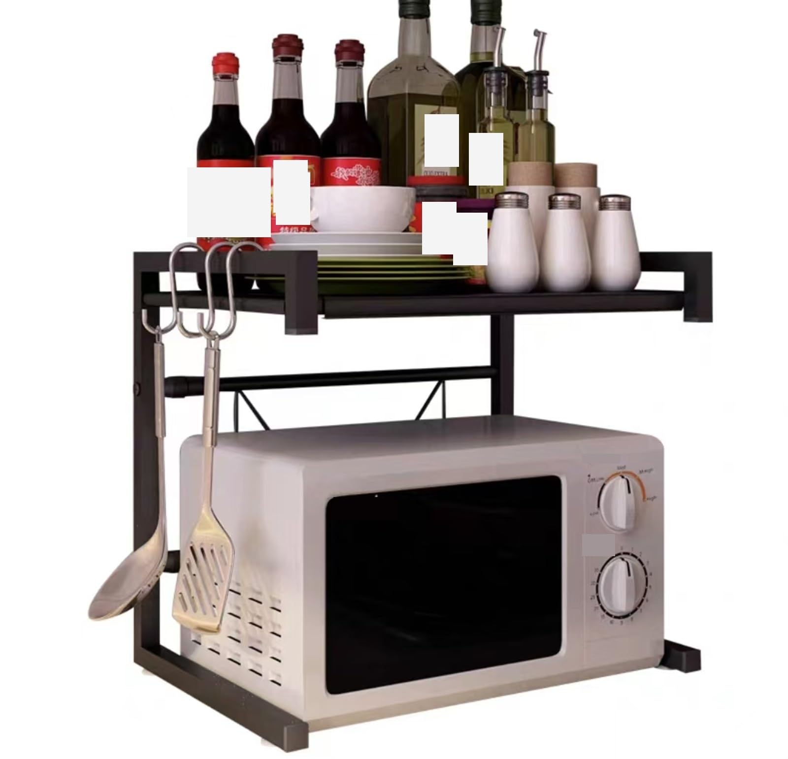 KanDuo Mikrowellen-Installationsständer, Halterungen for Ofengestelle, Mikrowellen-Ofengestell, ausziehbares Mikrowellengestell, Küchenregal kann erweitert Werden(Black)
