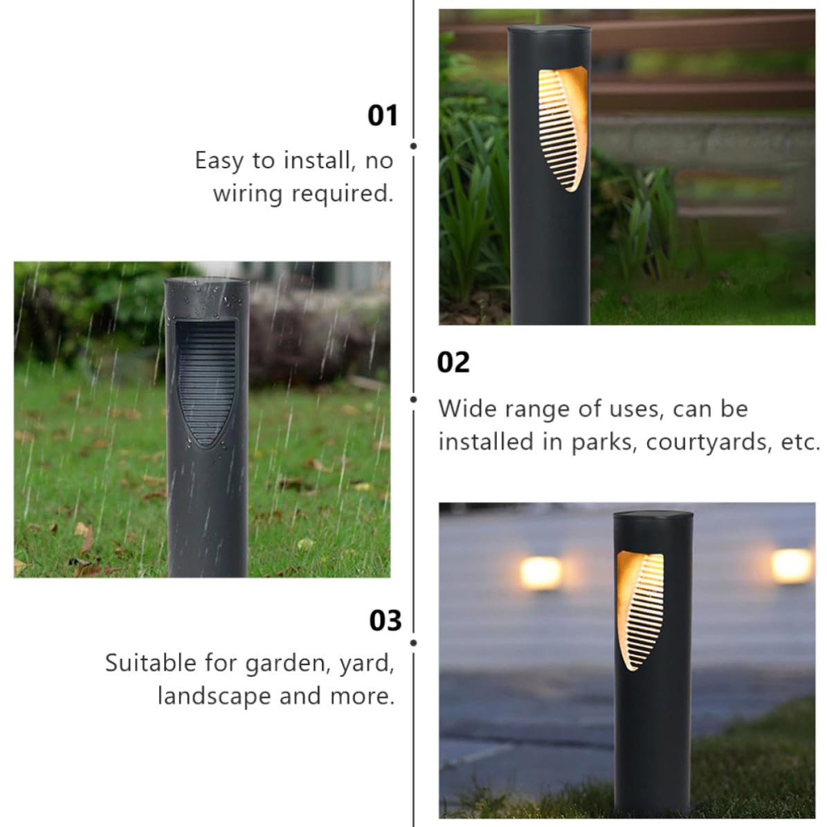 GALPADA Lámpara de Estaca LED Solar Luz Solar para Césped para Césped 2 Piezas Negro, Abs y Acero Inoxidable, Iluminación Automática, sin Cableado, para Patios y Parques