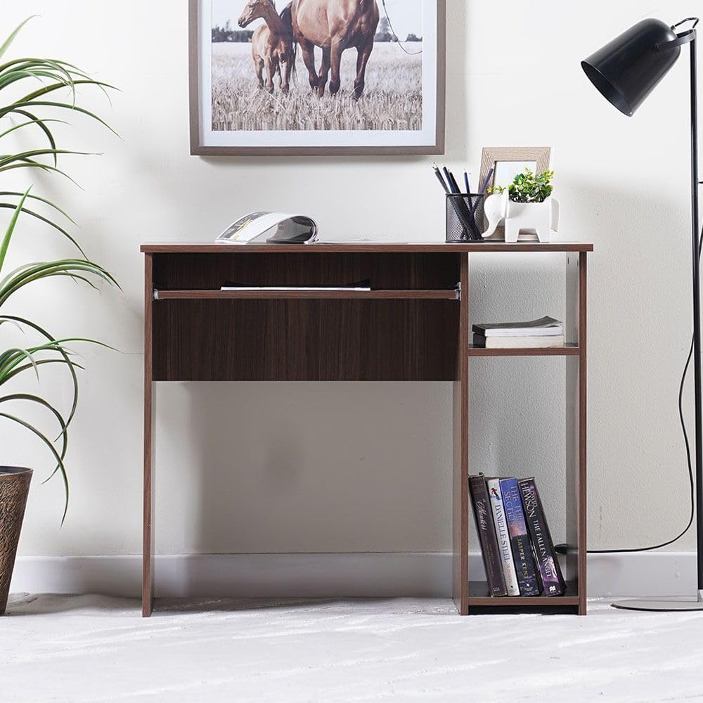 Danube Home Amity Computer Table I Office Desk Workstation with Storage I Modern PC Laptop Gaming Table I Wooden Study Table for Home, Living Room, Office with Drawers I L90 x W40 x H74.5 cm - Walnut
