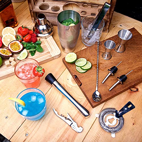 Set de Coctelera 11 Piezas Acero inoxidable con Stand madera miniatura 5