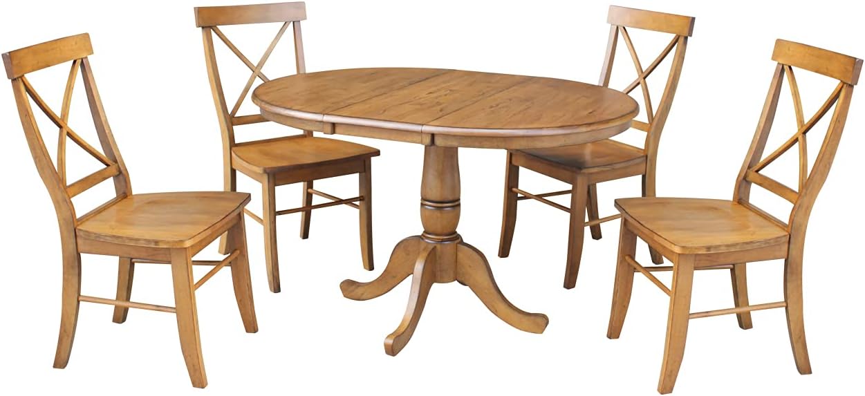IC INTERNATIONAL CONCEPTS 36" Round Top Pedestal Ext Table with 12" Leaf and 4 X-Back Rta Chairs