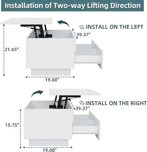 Miniatura 2 de HOMMPA Morden - Mesa de centro elevable con almacenamiento oculto, mesa de centro LED de alto brillo, mesa de té de 3 niveles con mesas centrales de