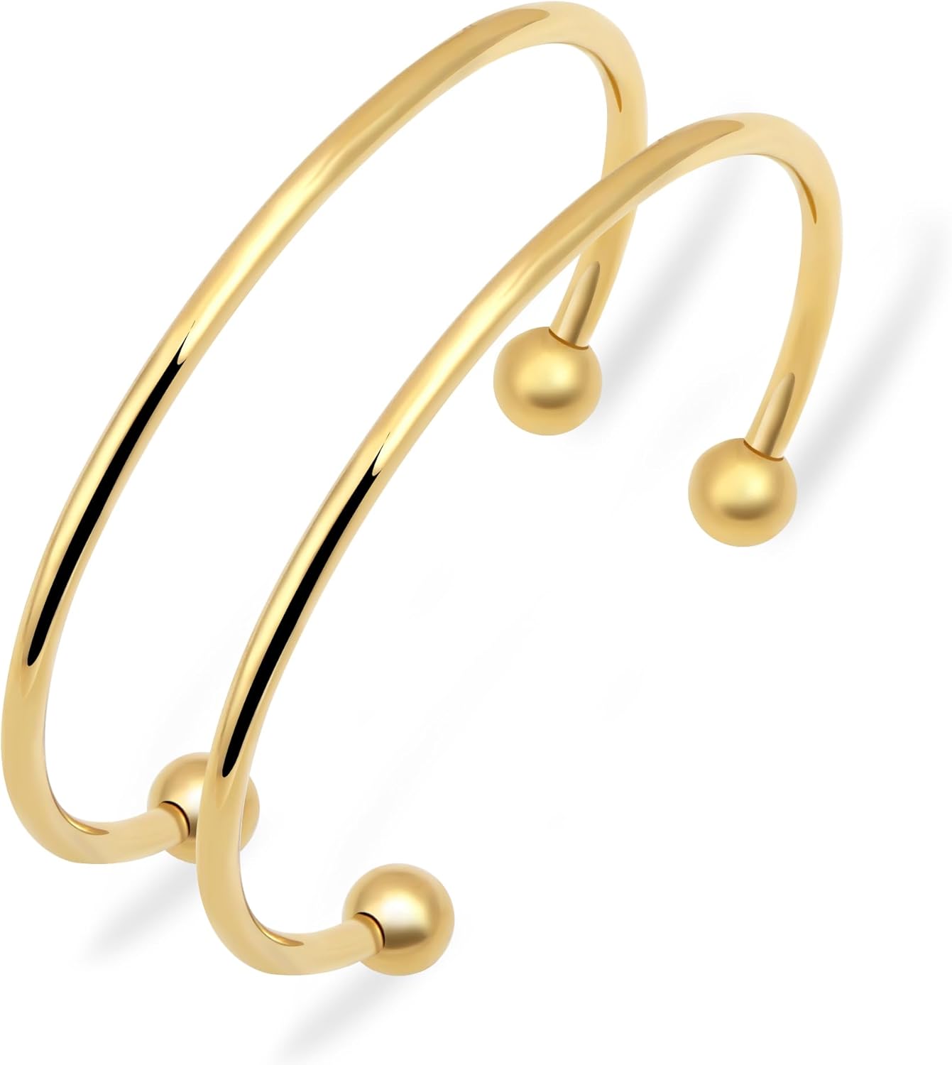 Stainless Steel Simple Cuff Bangle Bracelets for Women Gold/Silver/Rose Gold Plated Torque Bangles 3mm Stacking Open Cuff Bangles 2 Pcs/lot Gifts Jewelry for Women Men (Inner=60mm)