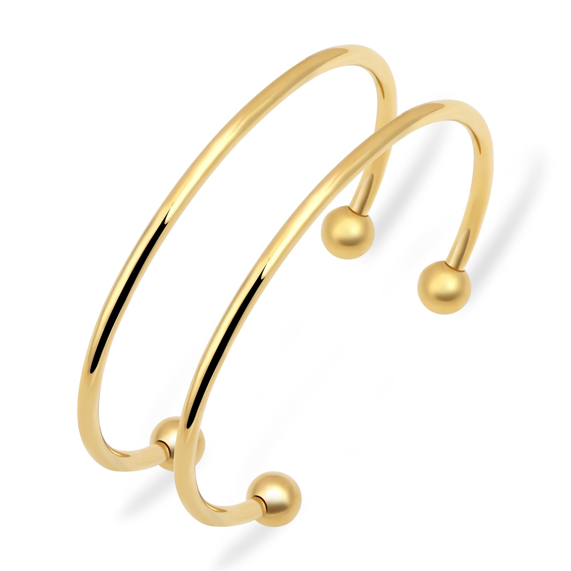 Stainless Steel Simple Cuff Bangle Bracelets for Women Gold/Silver/Rose Gold Plated Torque Bangles 3mm Stacking Open Cuff Bangles 2 Pcs/lot Gifts Jewelry for Women Men (Inner=60mm)