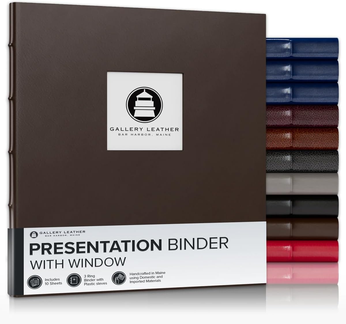 Gallery Leather Personalized 3 Ring Presentation Binder with Window, Plastic Sleeves and Hubbed Spine, Custom Binder Includes 10 Sheets, Sheet Size: 8.5" x 11", Thick: 1.25" Acadia Navy - US Air Force