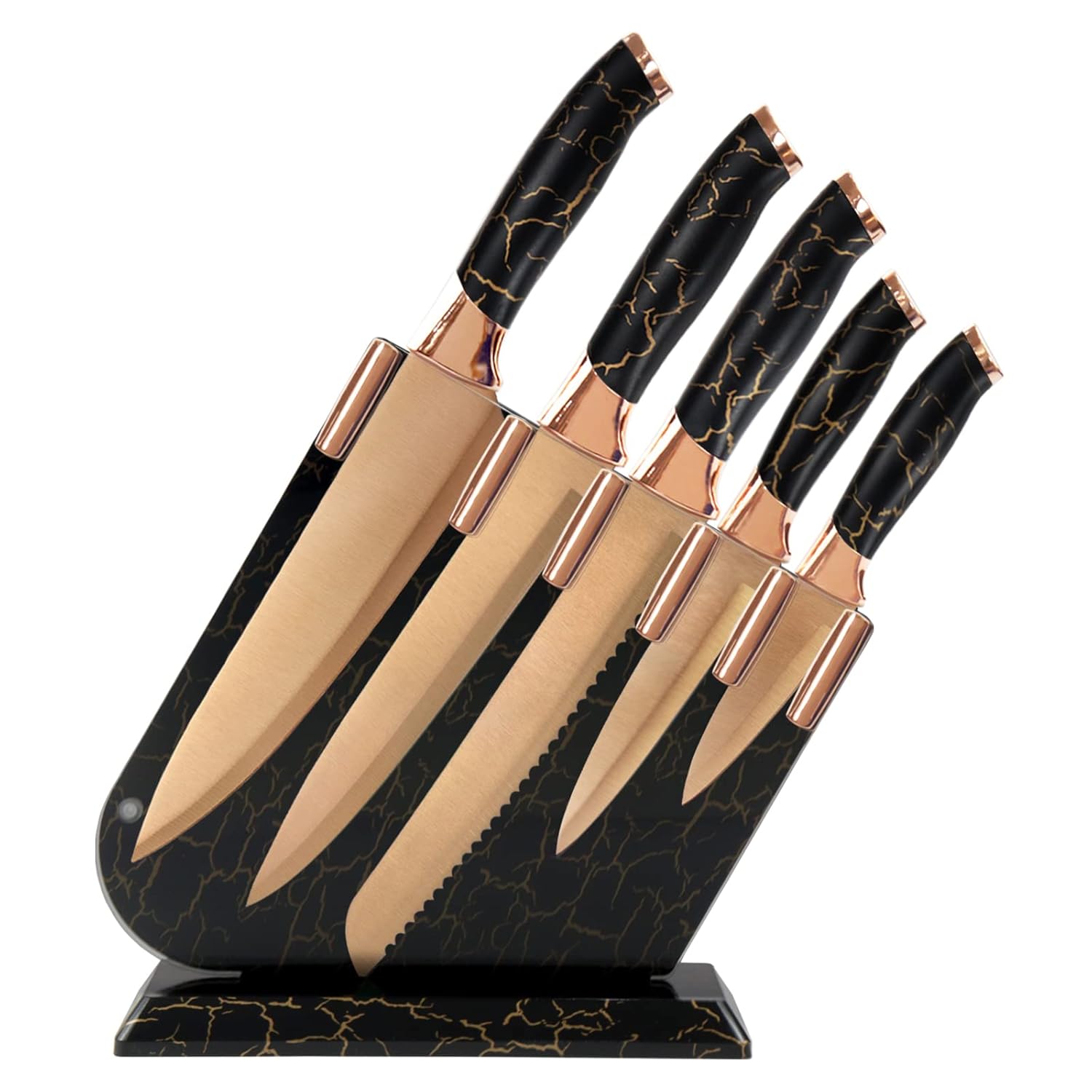 Kitchen Knife Set Knives Set with Acrylic Storage Block 6 Pieces Sharp Knife Set Stainless Steel Beautiful Black