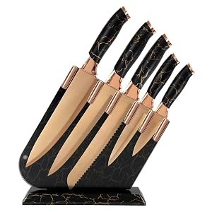 Kitchen Knife Set Knives Set with Acrylic Storage Block 6 Pieces Sharp Knife Set Stainless Steel Beautiful Black