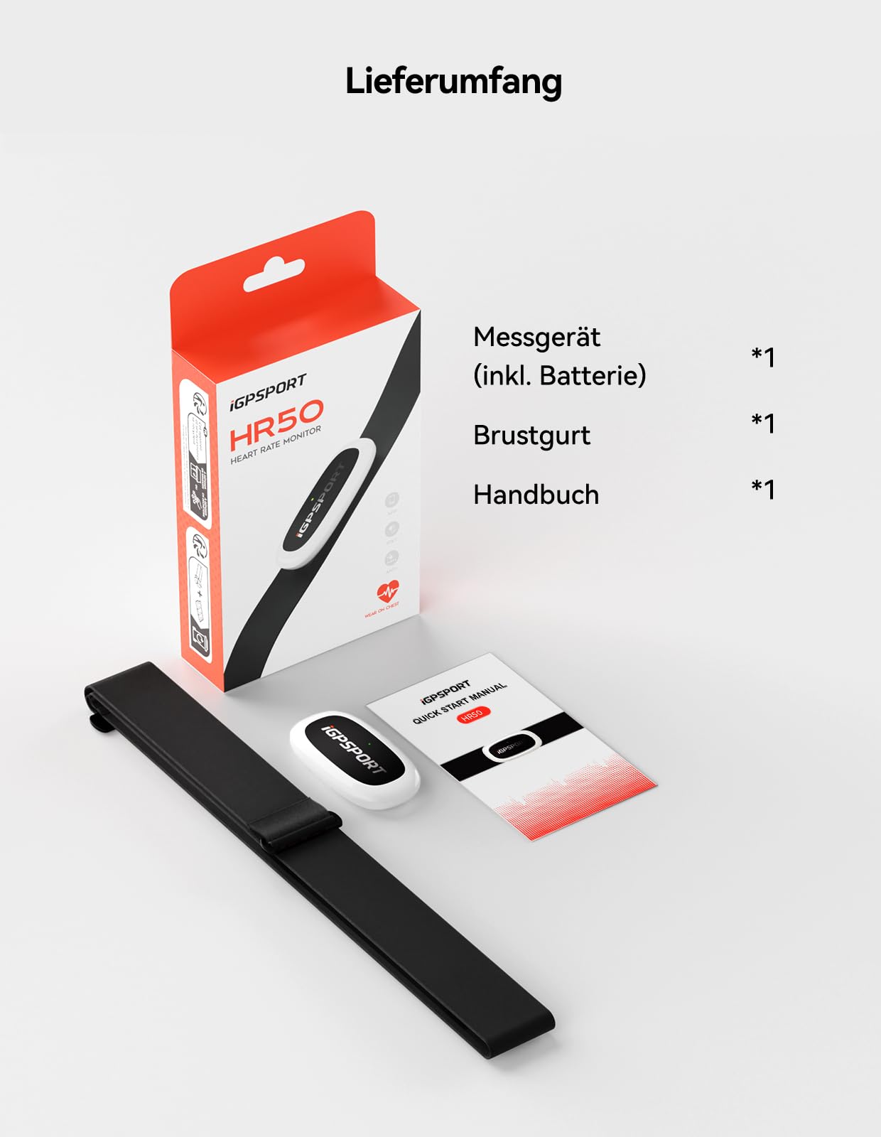 iGPSPORT HR50 Herzfrequenzmesser, Wasserdicht Brustgurt Pulsmesser Bluetooth ANT+ für Radfahren Laufen Joggen Yoga Fitness