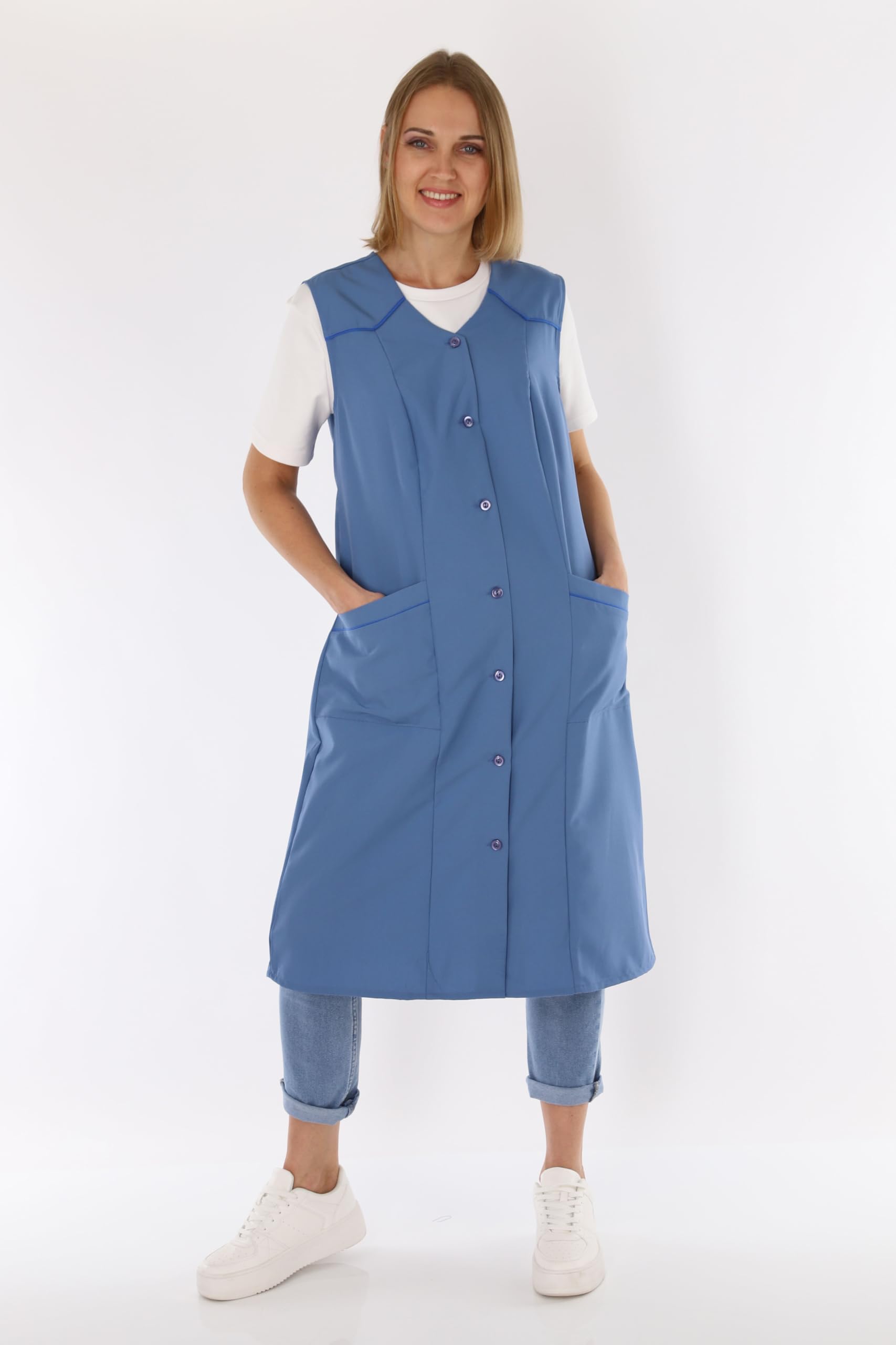Blouse sans manches pour femme - Tablier de cuisine - Couleur unie - Robe de maison