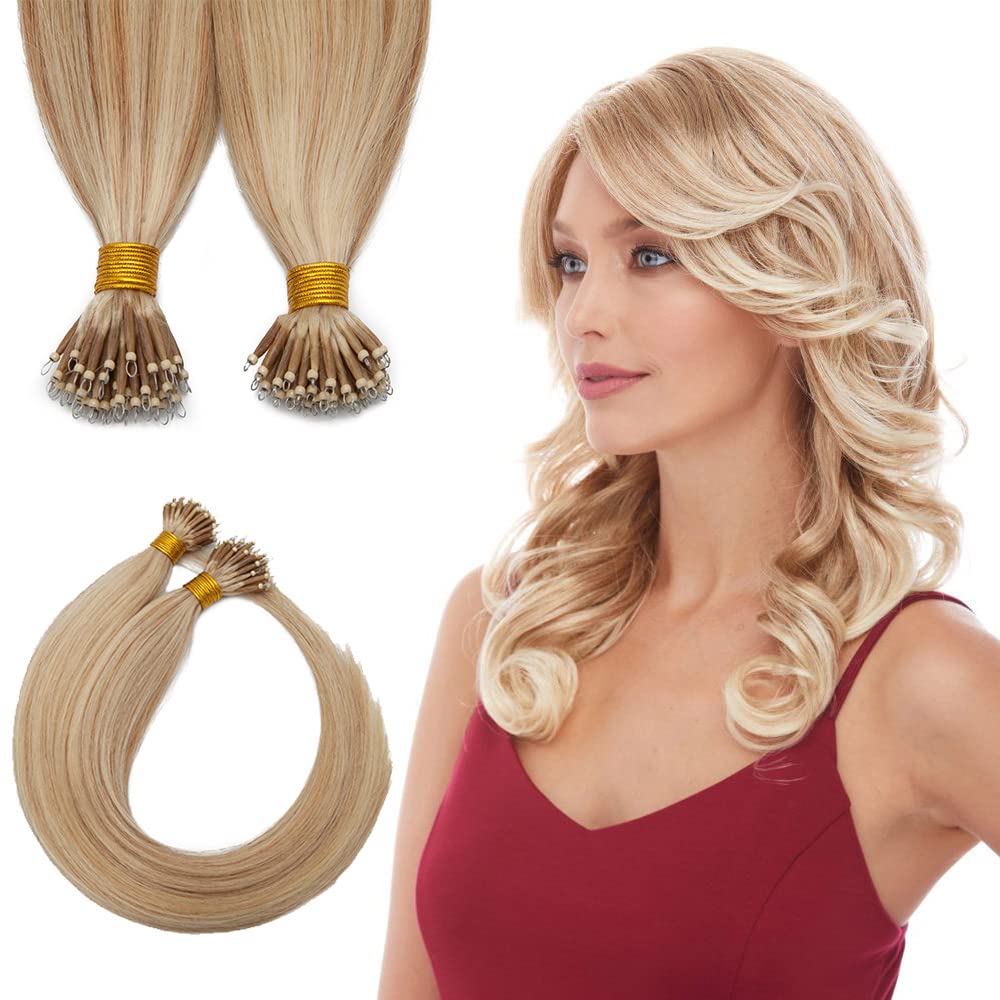 Amazon.com : Nano Ring Human Hair Extensions Pre Bonded Keratin Fusion  Stick Tip Iron Loop Link 50 strands Micro Bead Straight Remy Hairpiece for  Women Highlighted 16inch Ash Blonde & Bleach Blonde #