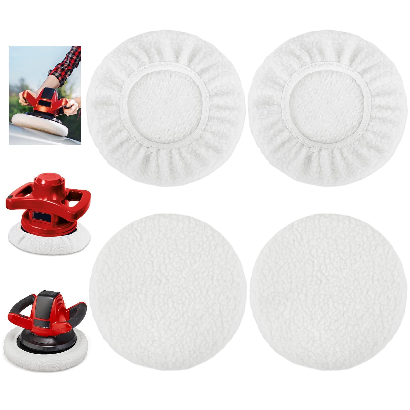 Set di 4 Cappucci per Lucidatrici Auto, Tamponi-Lucidatura-Auto in Lana per da 220-250mm Lucidatrici, Coperture Lucidatura per Cofano Auto, per Lucidare e Ceratura di Auto