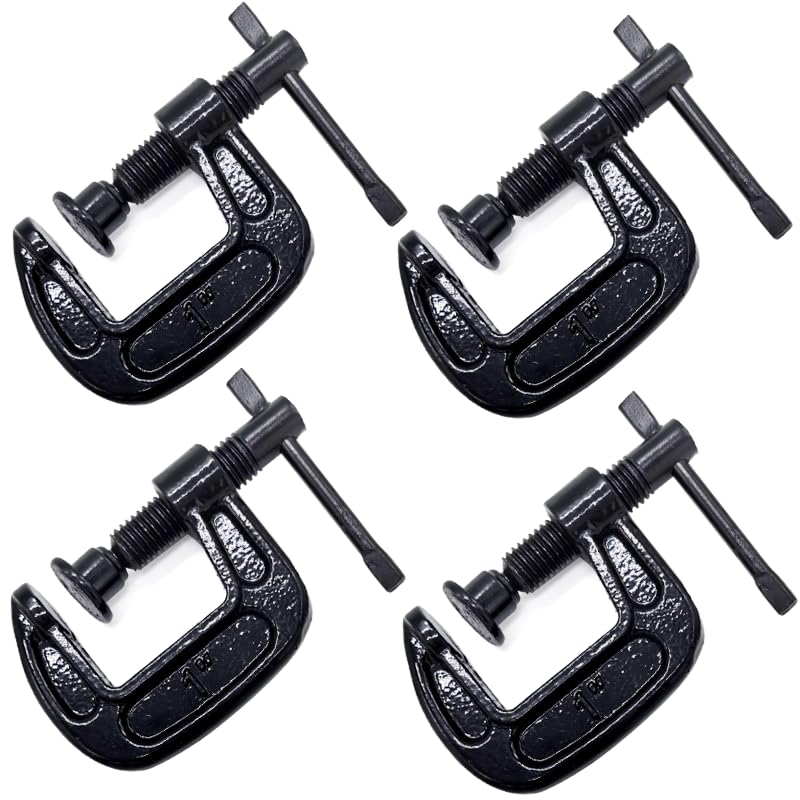 1-Inch C-Clamp Set, Heavy-Duty Cast Iron C-Clamps with 0.8-Inch Throat for Woodworking, Welding, and Building(4Pcs)
