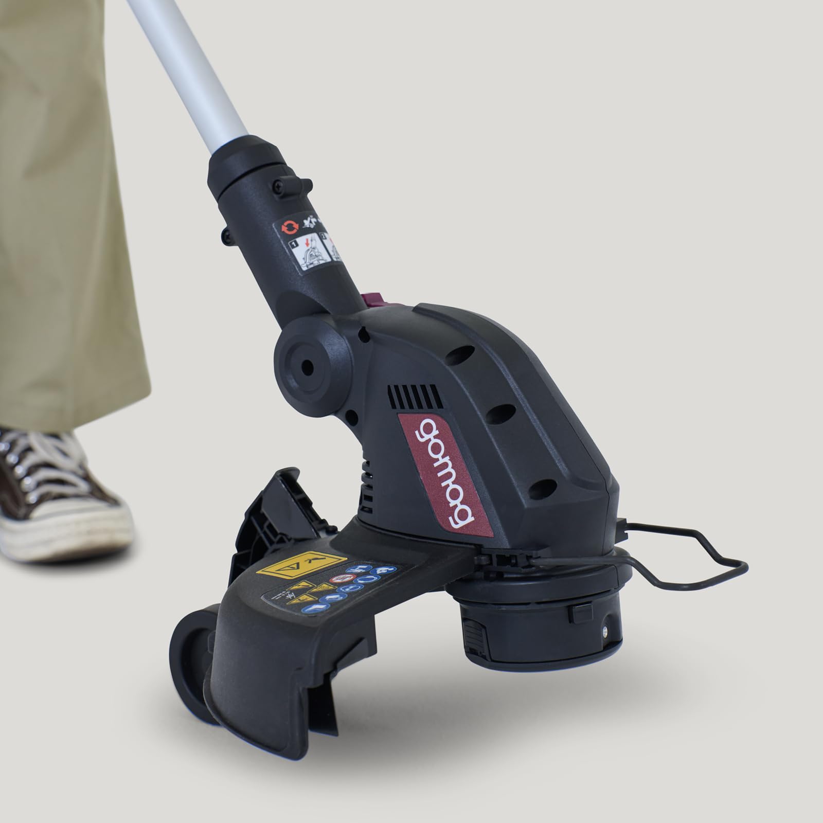 Gomag Akku-Rasentrimmer GO-RT300 | Schnittbreite 300 mm | 90° drehbarer Motorkopf | teleskopierbare Führungsstange | 1,6 mm Nylon-Einzelfaden | Inklusive 2 Ah Akku & Ladegerät sowie zweiter Fadenspule
