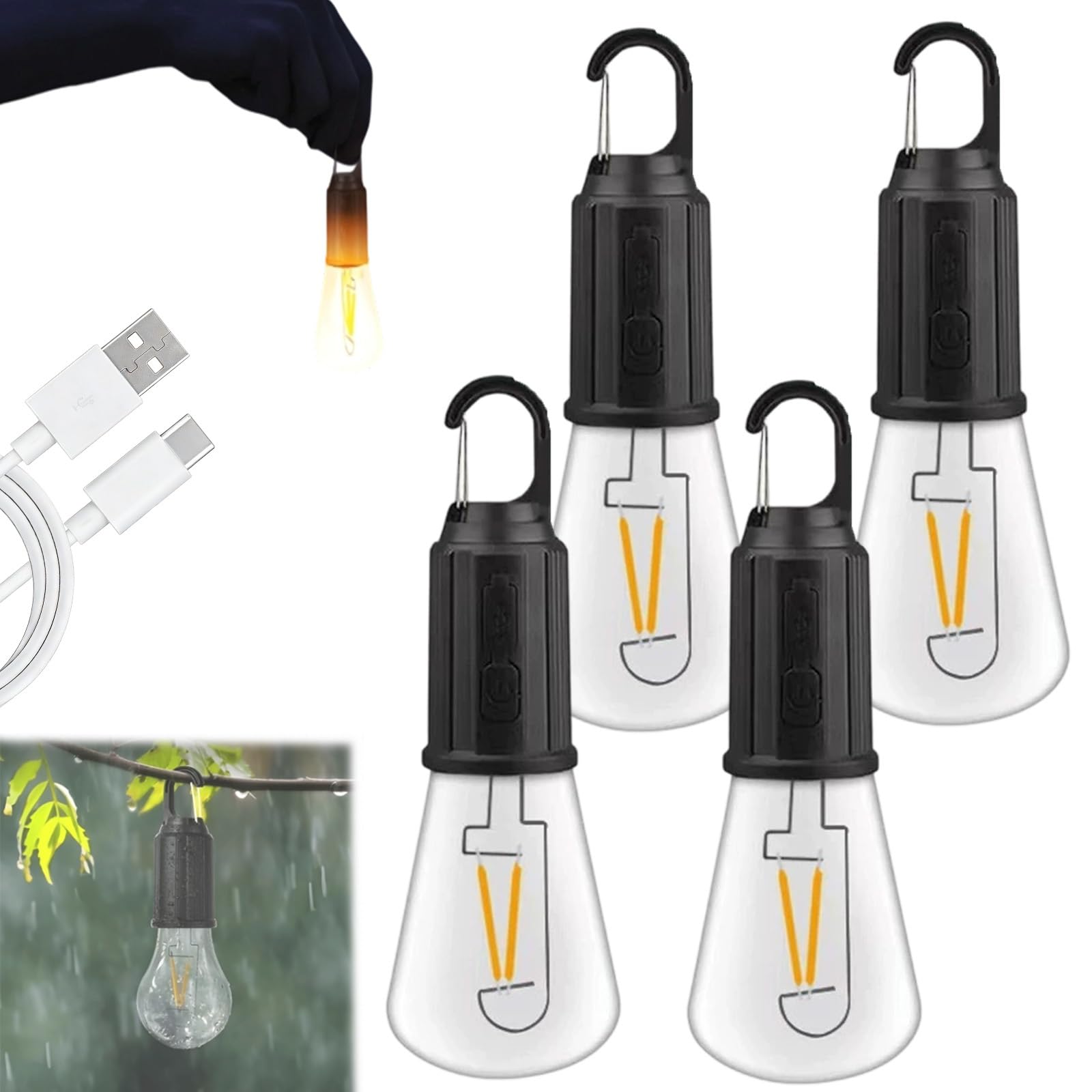 Liocwocne Wireless Rechargeable Light Bulbs, 2026 New Rechargeable Light Bulb Outdoor, LED Camping Lamp with 4 Brightness Modes, IP65 Waterproof, Perfect for Home, Travel & Power Outages(E,Aufladung)