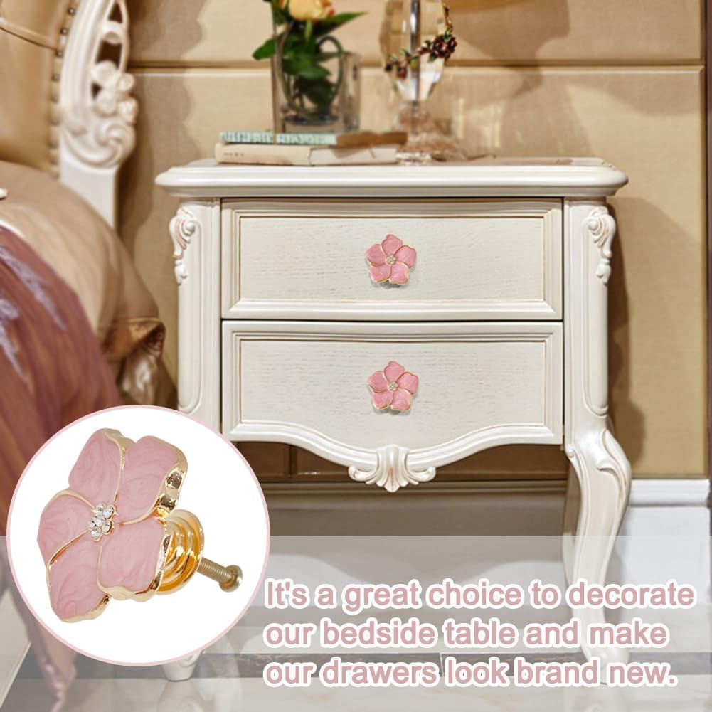 4 pcs Petal Knob Handle Unique Zinc Alloy Flower Shape Single Hole Knob Handle for Cabinets,Drawers, Wardrobes Furniture Decoration(Pink)