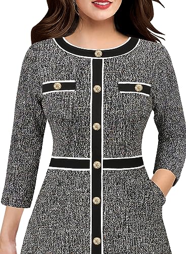 VFSHOW Womens Work Business Office Buttons Slim Fit and Flare Mid-Calf Midi A-Line Dress3