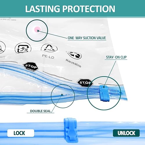 Miniatura 6 de Paquete de 20 bolsas de almacenamiento al vacío, bolsas de sellado al vacío para ropa, edredones, mantas, bolsas de almacenamiento al vacío