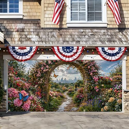 Image of Garage Door Decorations 6 x 13 ft, Floral Garden Cover