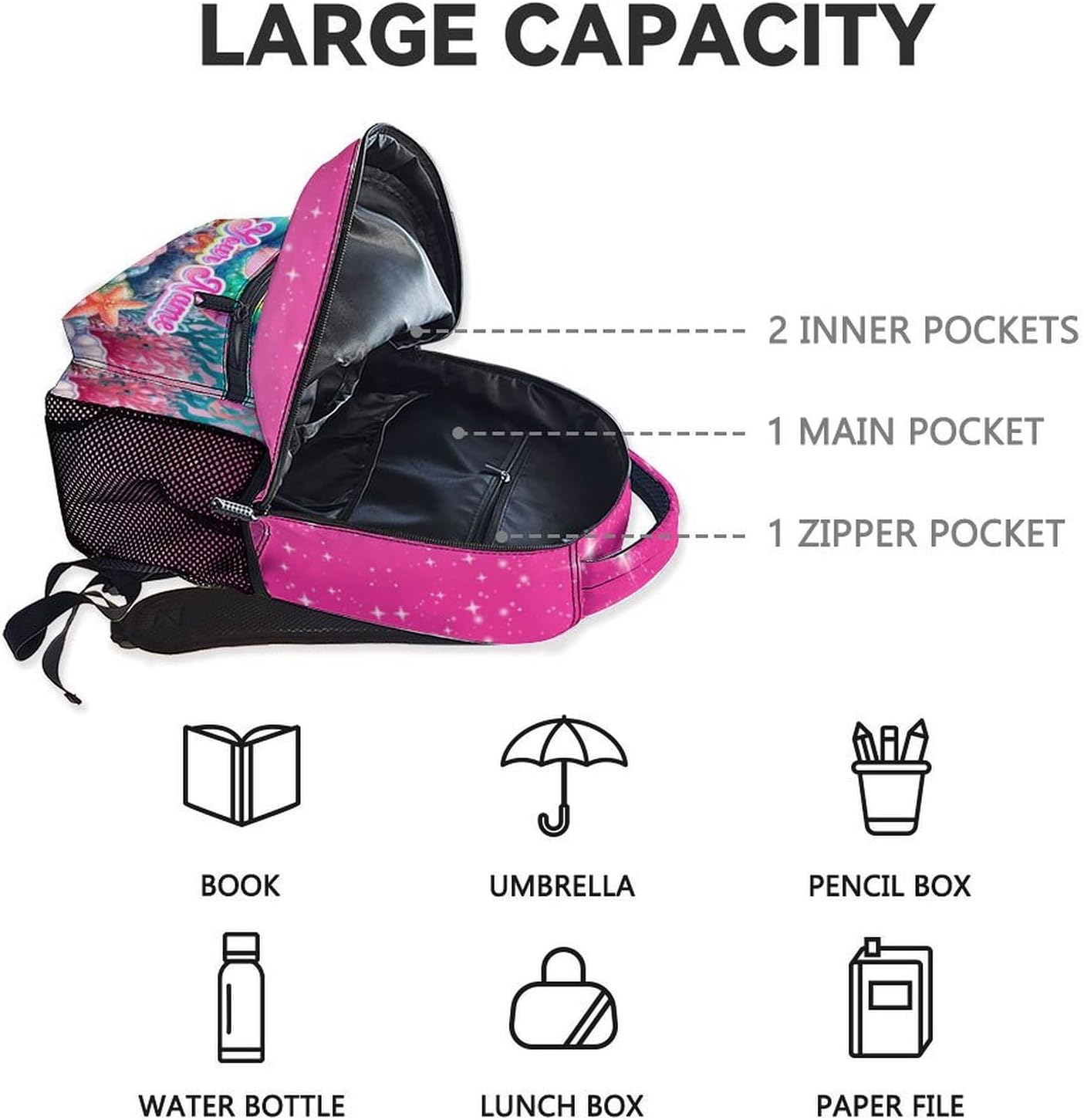 Custom Mermaid Backpack for Girls 6-8 - 17 Inch Large Capacity Backpacks for School - Portable Bookbag for Kindergarten