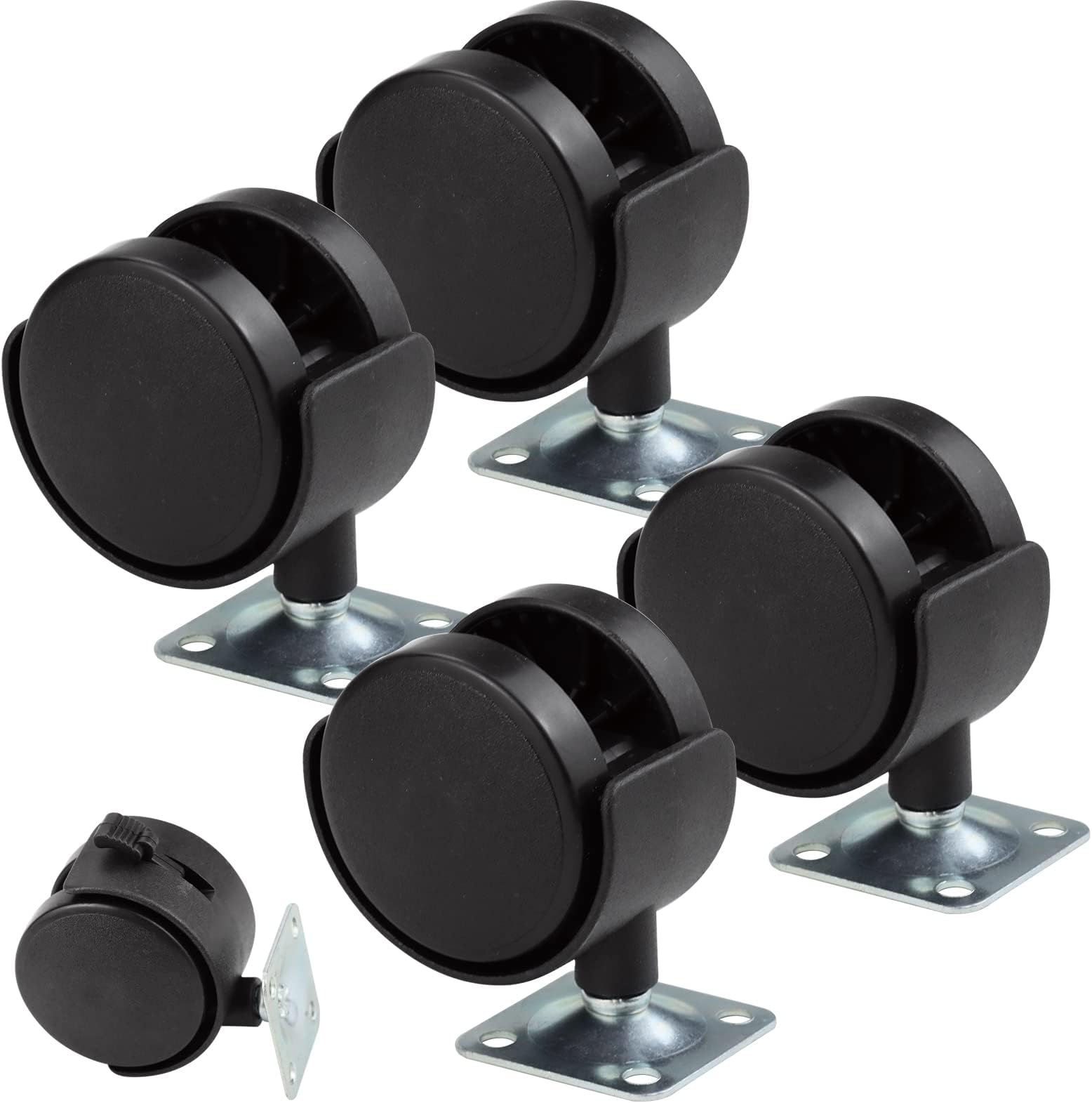 4 Pack 2 Inch Plastic Furniture Casters, Nylon Swivel Plate Casters with Brakes for Furniture, Table, Cabinet, Shelf