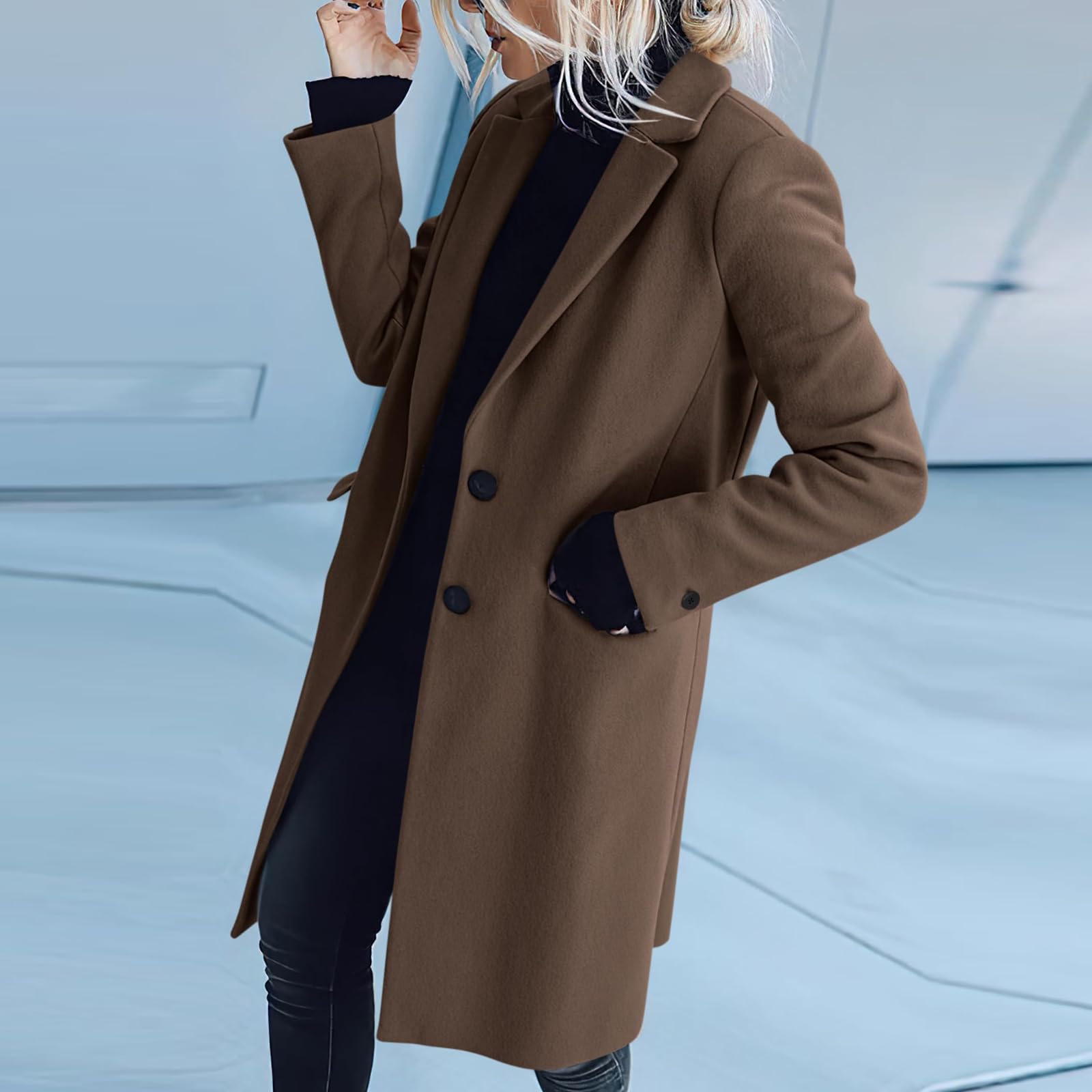 Ansenesna Wollmantel Damen Winter Lang Winterjacke Warm Wolle Wintermantel Elegant Oversize Mantel Frauen Übergangsjacke Ohne Kapuze Damen-Mäntel Mit Knöpfen Übergangsmantel Trenchcoat Wolljacke
