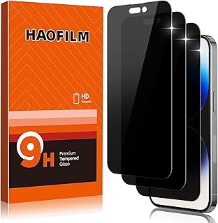 HAOFILM [3 Pack] Privacy Tempered Glass Screen Protector Compatible for iPhone 14 Pro 6.1-Inch, Anti Spy, Easy-Install, Touch Sensitive, Bubble Free
