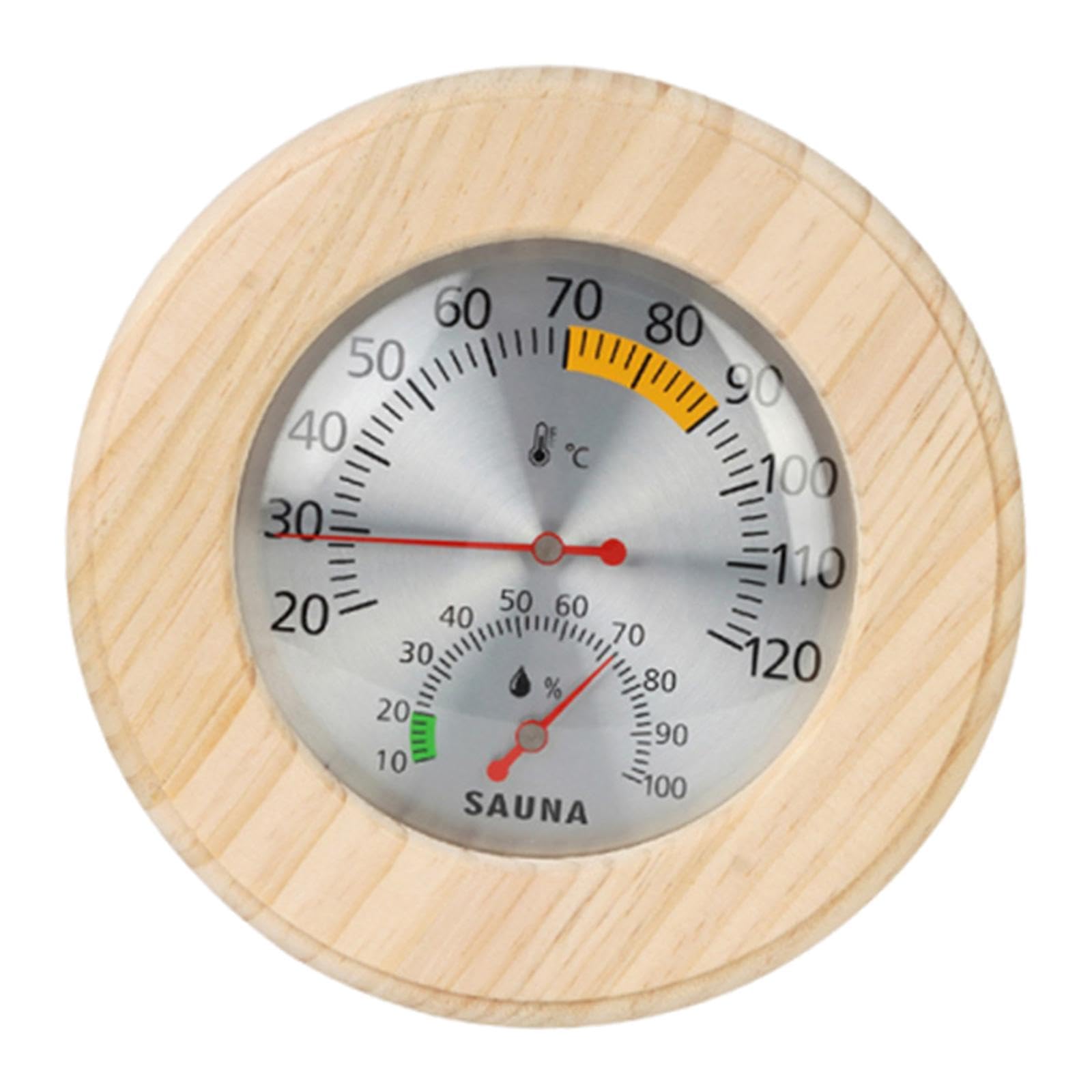 Gralara Sauna Thermometer/Hygrometer mit Holz Und Glasgehäuse Und Gut Lesbarem, Wandmontiertem Display, Geeignet für Hotelzimmer, Roter Zeiger