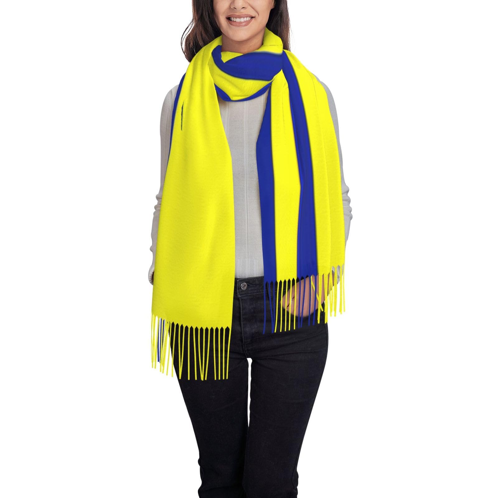 DUWAA Yellow And Blue Stripes Print Scarf For Women Lightweight Soft Scarves Fall Winter Fashion Shawl Wrap With Fringe