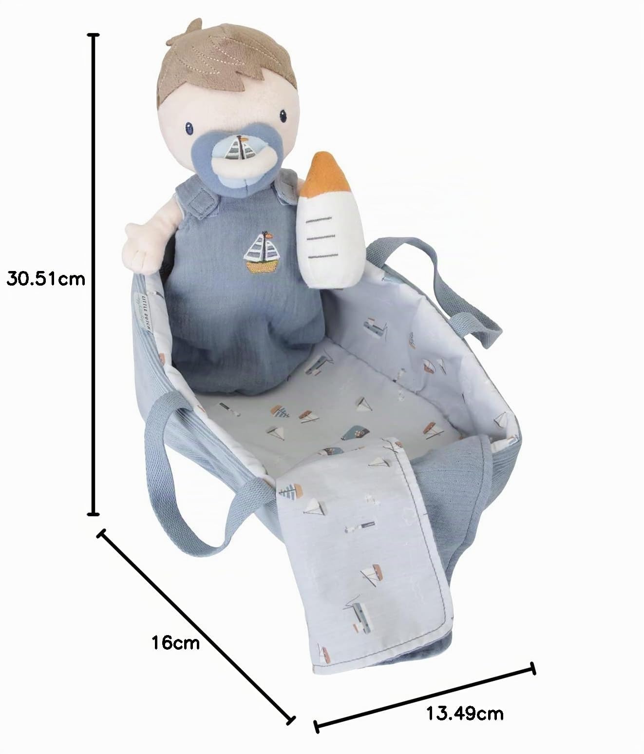 Little Dutch Sailors Bay 4554 - Muñeco de peluche con cesta de transporte y accesorios
