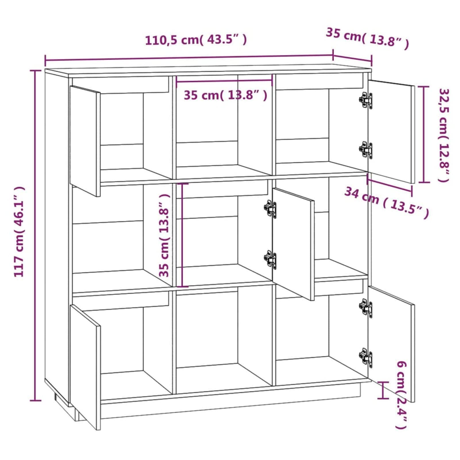 Aparador Alto de Madera Maciza de Pino - Estilo Moderno y Espacioso para Decoración de Interiores