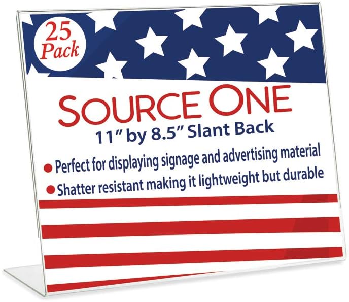 Source One 11 X 8.5 Inches Slant Back Landscape Sign Holder Brochure Holde (25 Pack)