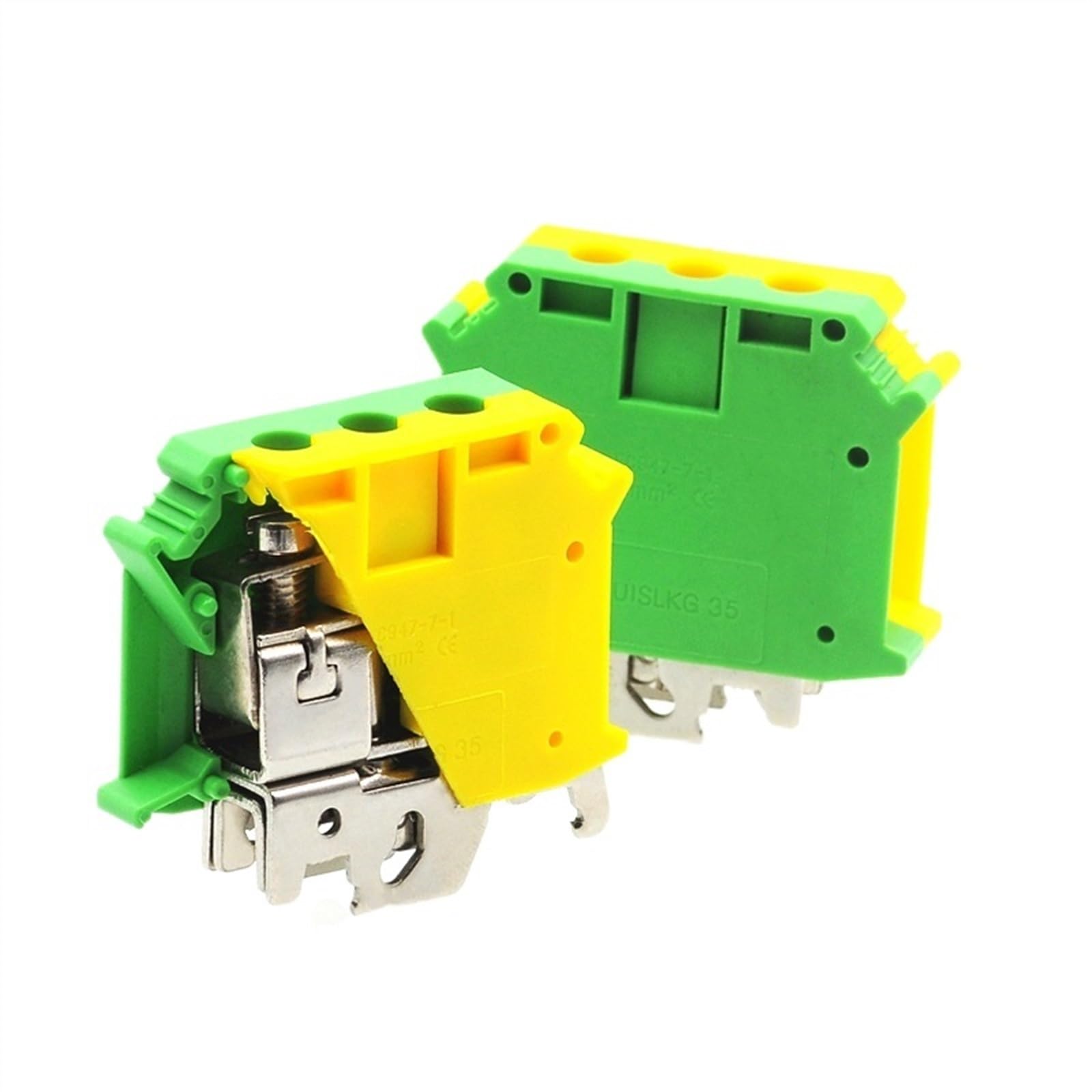 1 Pz USLKG35 Morsettiera di terra Vite su guida DIN UK-35B UK-35N Giallo Verde Connettore di terra 35mm2 (Color : USLKG35 for UK-35N)