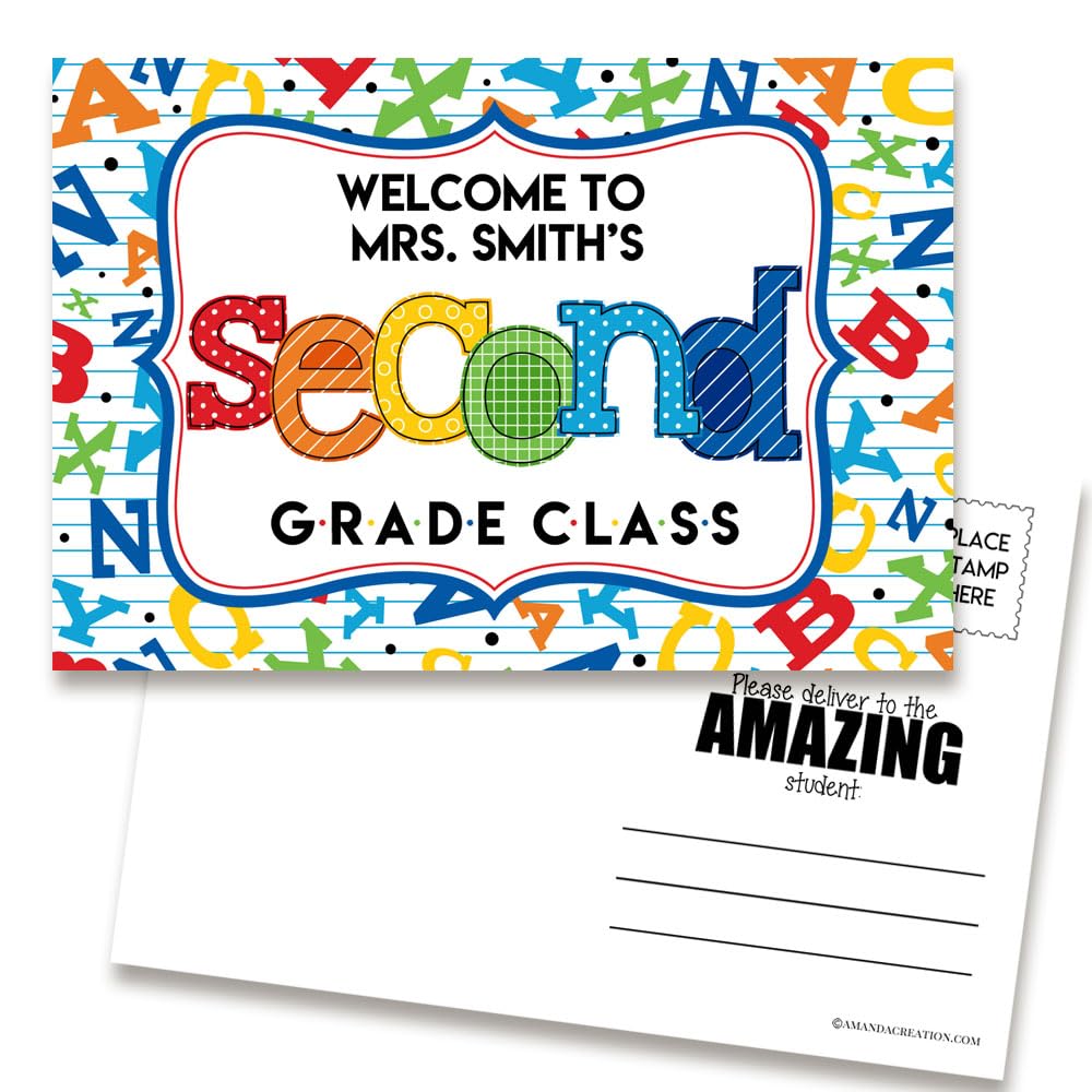Amanda Creation Back to School Postcards Custom Welcome To Second Alphabet Letter Notes for Students, 30 4"x6" Fill In Notecards - Personalized Bulk