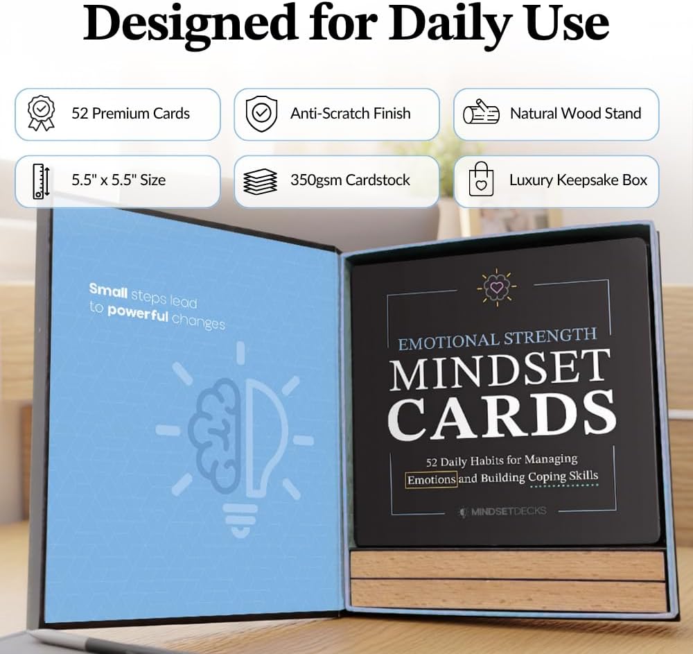 Emotional Strength Mindset Cards – 52 Daily Coping Skills & Emotional Regulation Habits – Stress & Feelings Management Cards for Kids, Teens & Adults – Gift for Parents, Teachers & Counselors