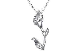 Sterling Silver Flower Pendant Necklace and Ring with Lily, Tulip, Calla Lily,...