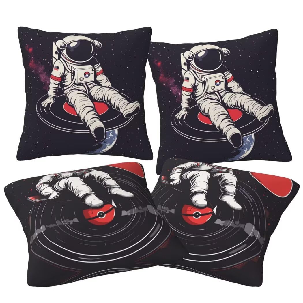 Poszewka na poduszkę 65x65 cm Zestaw 4 czarnych poduszek dekoracyjnych Aksamitna sofa Poszewki na poduszki Mężczyzna Kosmos Kwadratowe poszewki na poduszki Dekoracja domu Salon Sypialnia na Sofę-LI600