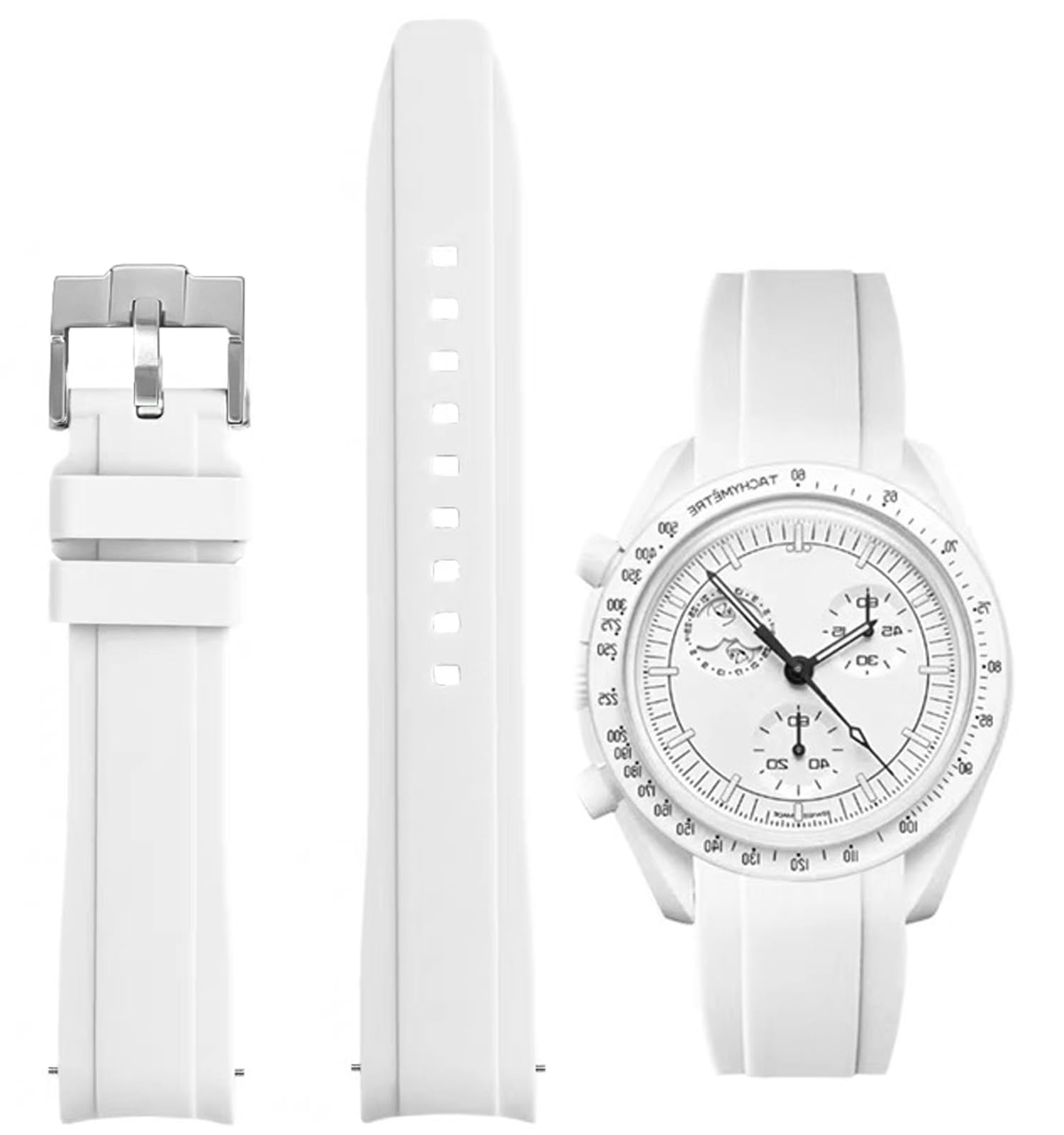 Bracelet de montre pour Moonswatch, 20 mm, à libération rapide, extrémité incurvée, style de tissage en caoutchouc de silicone de qualité supérieure, bracelet de rechange en silicone