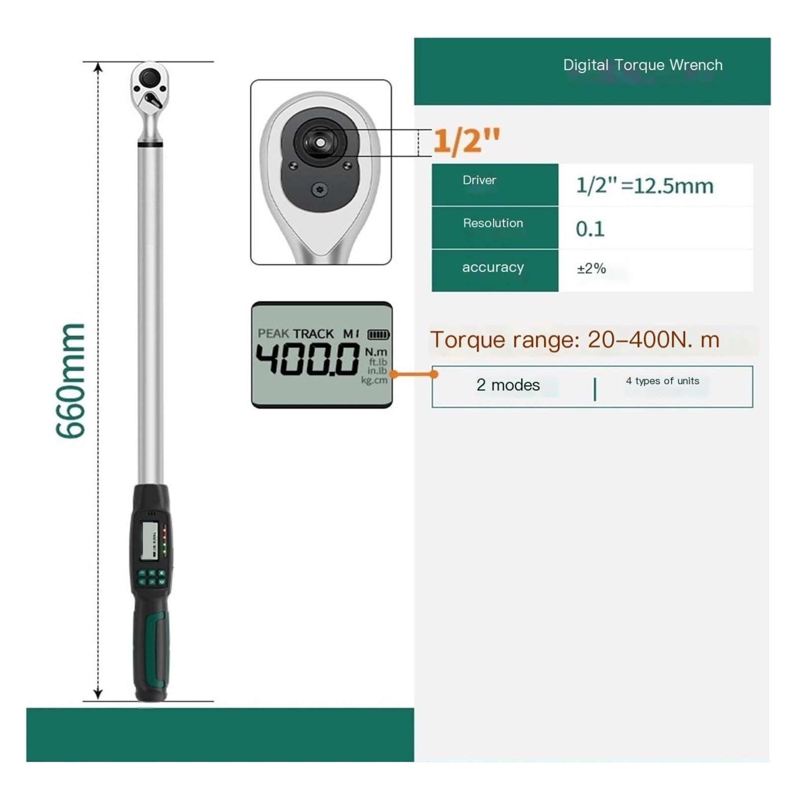Chiave dinamometrica regolabile con display digitale ricaricabile (1/2 20-400N.m)