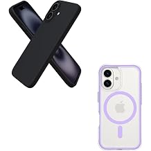 ORNARTO Bundle Compatible with iPhone 16 Case 6.1in Black + Clear Case for iPhone 16 6.1 in Purple