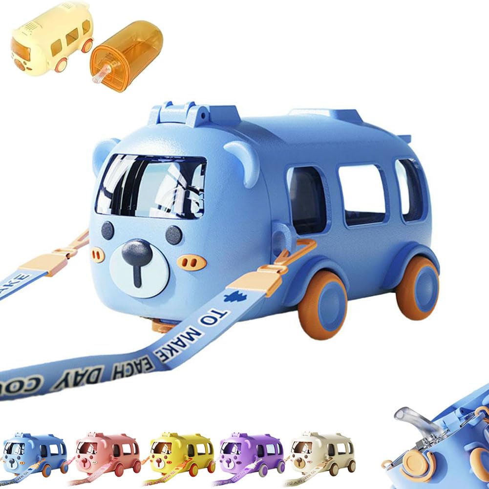 Portable Water Cup in Bus Shape 17oz 500ml Bus Cars Water Bottle for Kids 360 Leak-Proof Portable Water