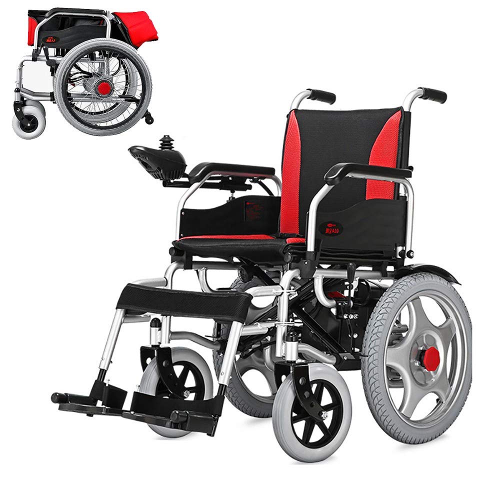 Pieghevole Sedia a Rotelle Elettrica,Deluxe Intelligente Leggera Carrozzina da Transito con Cintura di Sicurezza per Disabili ed Anziani con Braccioli e Poggiapiedi