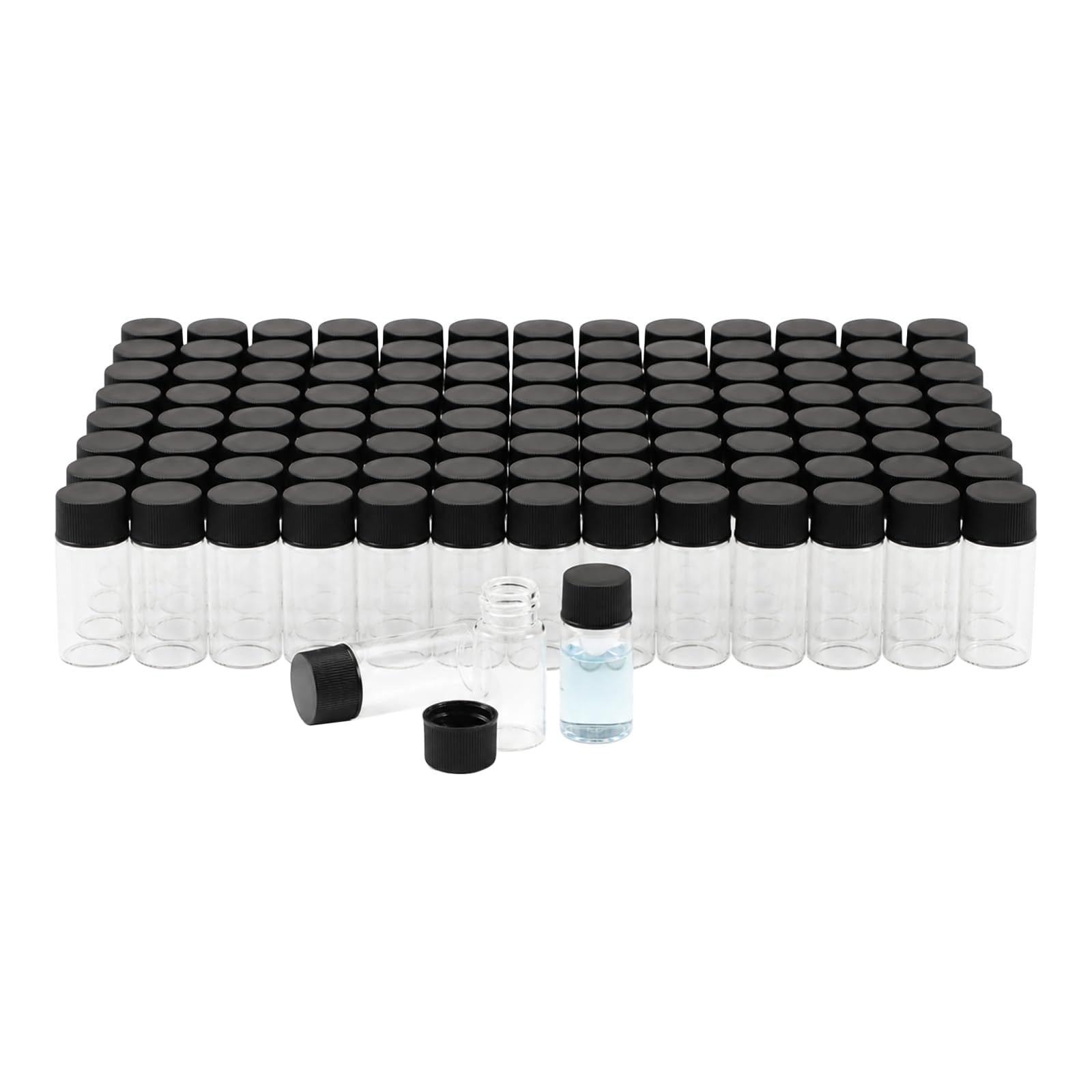 100 Stk. Klarglasfläschchen, 0,34 oz Fläschchen für ätherische Öle mit Schraubkappen, kleine auslaufsichere Laborfläschchen, Flüssigkeitsprobenflaschen für Parfüm, Pulver, Reagenz, Samen