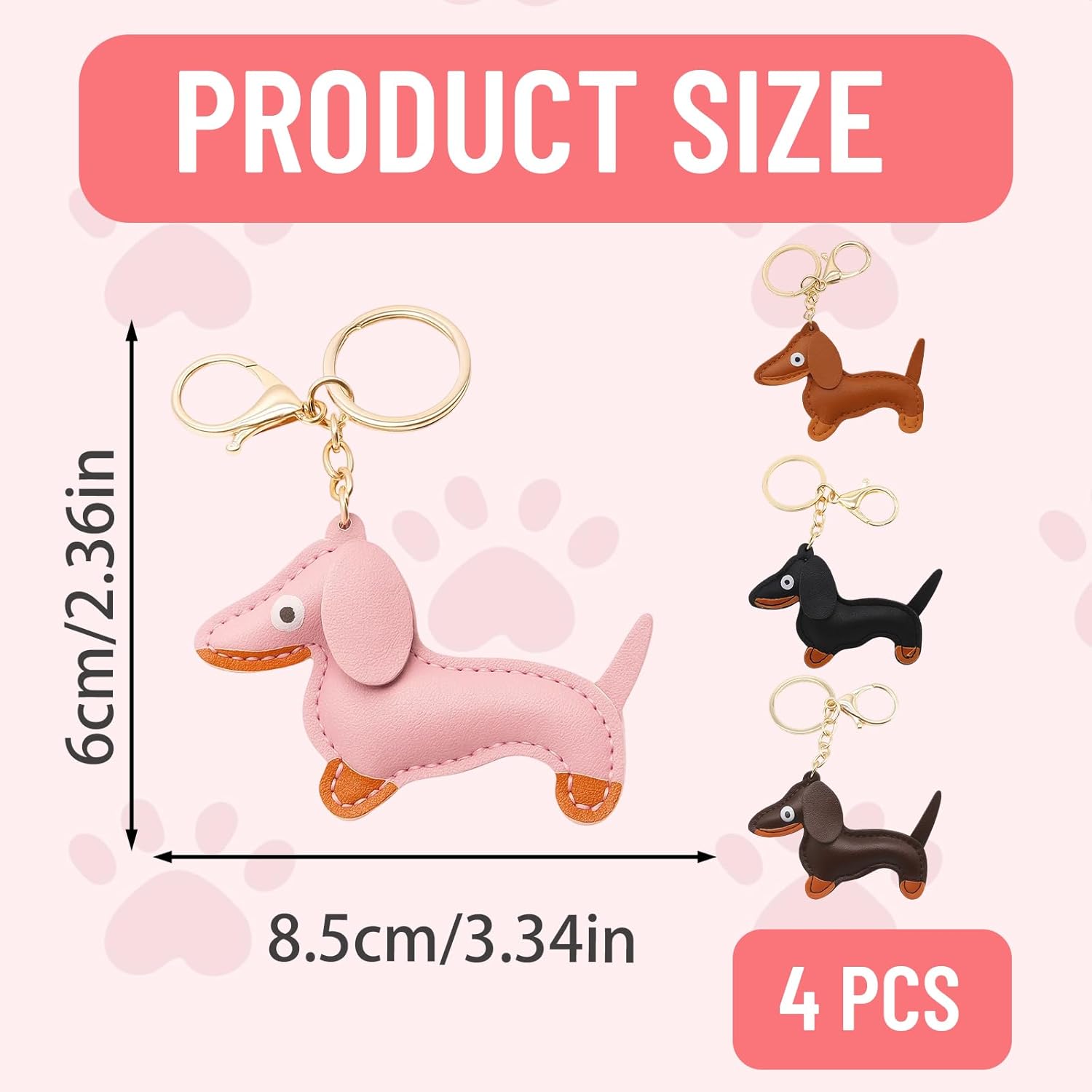 Dachshund Keychain, Purse Charms, 4 Pack Cute Mini Dachshund Dog Keychains, Black Brown Light Brown Pink, Perfect for Backpack Keys Gift - Image 2
