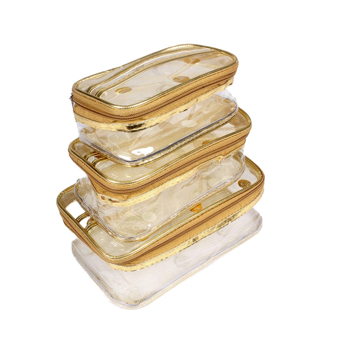 PrettyKrafts Set of 3 Multipurpose Transparent Plastic Box, Travel Pouch, Toiletry Kit, Makeup Bag, Cosmetic Pouch for Women, Shaving Kit, Toiletry Bag for Men, (23 x 12 x 7 cm,Dots Golden) (B08V5CCM4R) Amazon Price History, Amazon Price Tracker