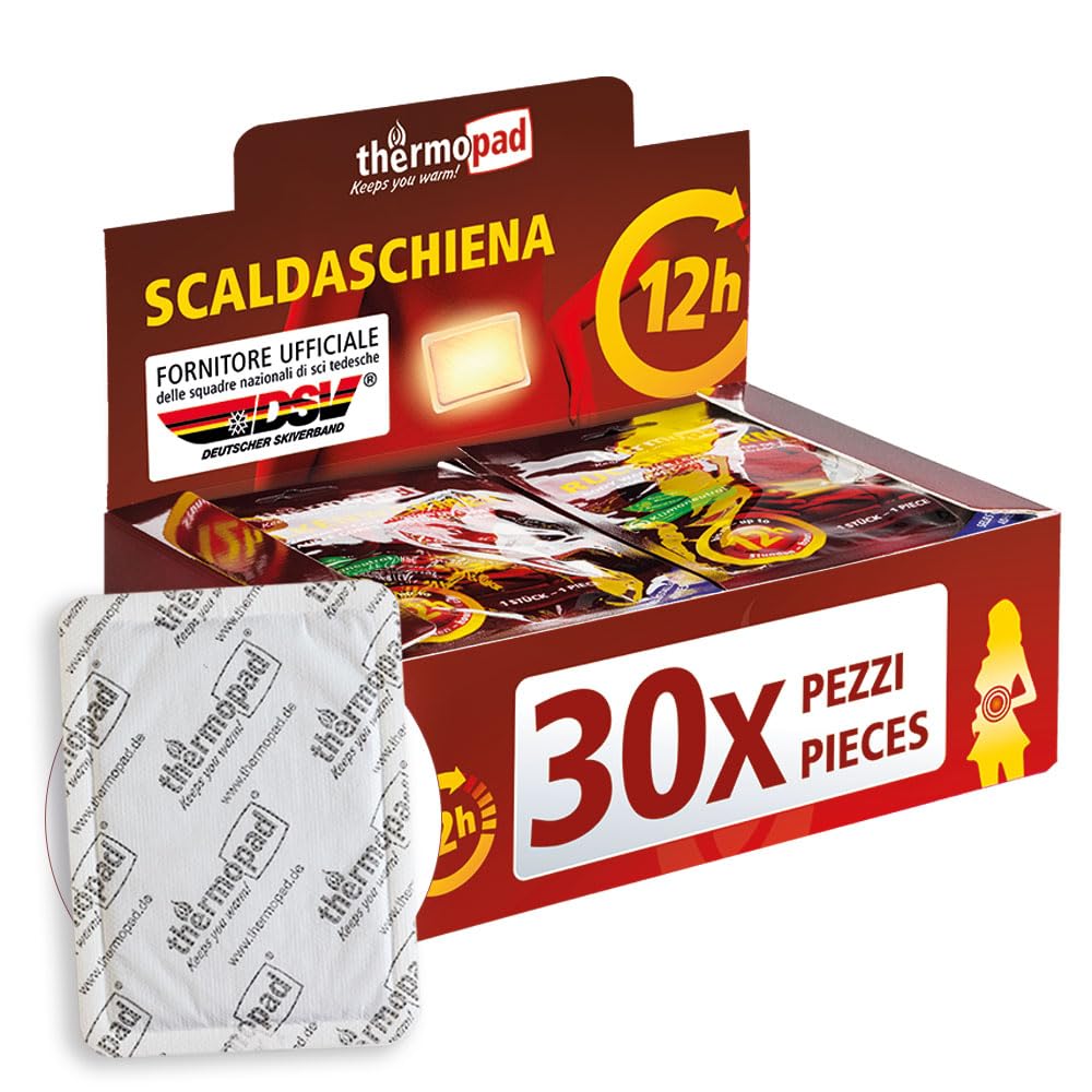 THERMOPAD scaldacorpo - 30 pezzi - extra caldo - adesivo - scalda-schiena e scalda-collo - 12 ore di piacevole calore - autoriscaldante