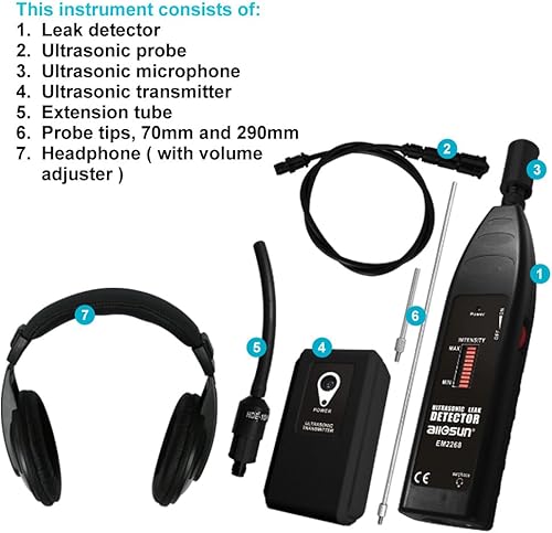 Miniatura 7 de allsun Pro Detector de Fugas Ultrasónico Transmisor Localizador de Ruidos Auto, Estetoscopio Electrónico Monitor de Ruidos de Máquinas HVAC